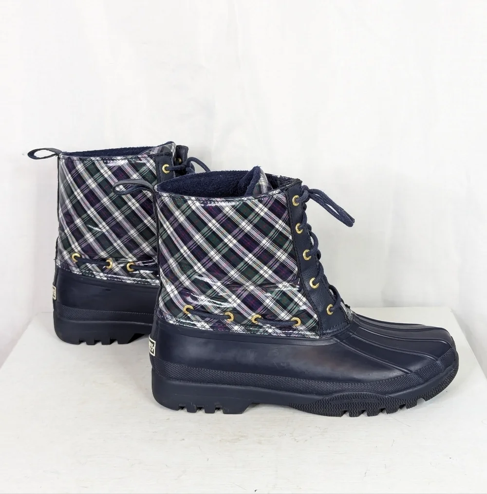 Sperry Gosling Plaid Tartan Waterproof Fleece Lined Winter Duck Boots Size 9